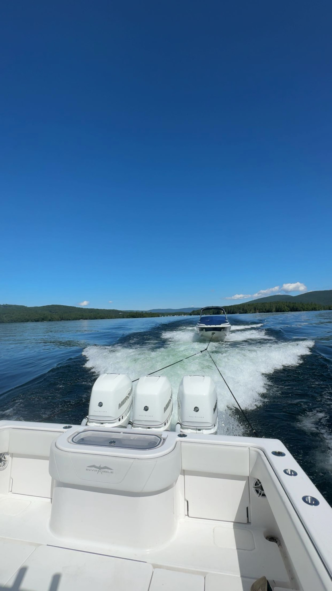 40 foot Invincible tow boat in action on Lake Winnipesaukee