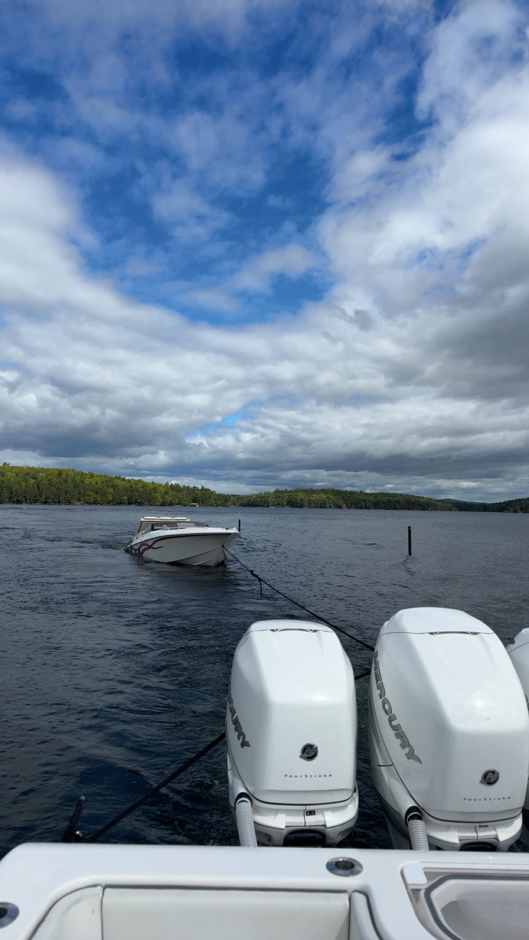 Triple Mercury 400hp outboard engines on the Invincible tow boat