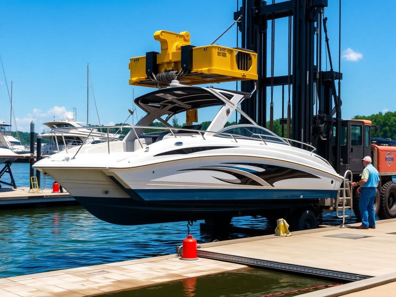 Taylor TX360 forklift launching a boat